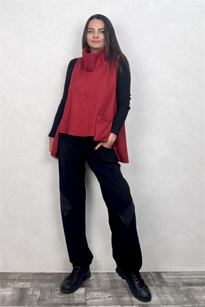 Cep Detaylı Süet Bluz - Bordo