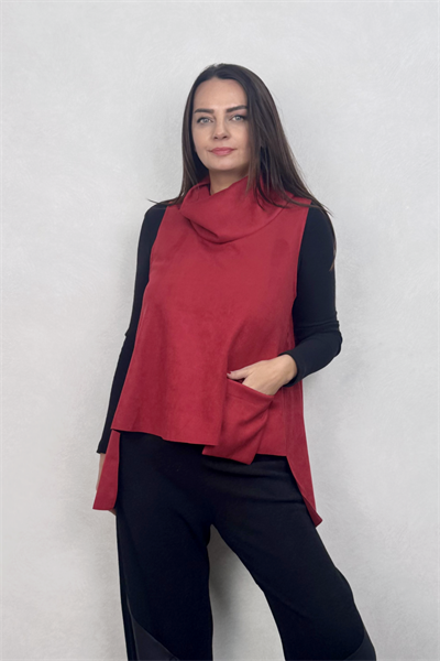 Cep Detaylı Süet Bluz - Bordo