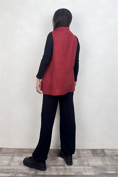 Cep Detaylı Süet Bluz - Bordo