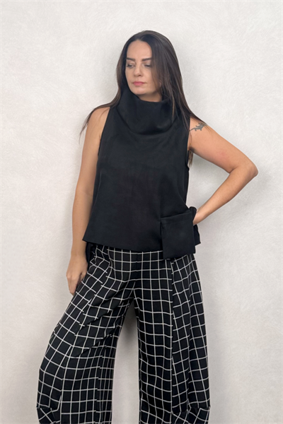 Cep Detaylı Süet Bluz - Siyah