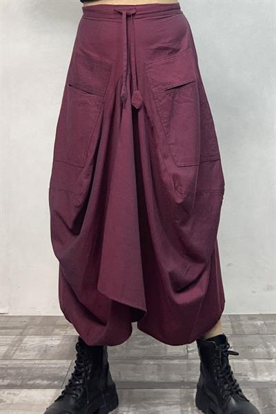 Cepli Uzun Şalvar Etek - Bordo