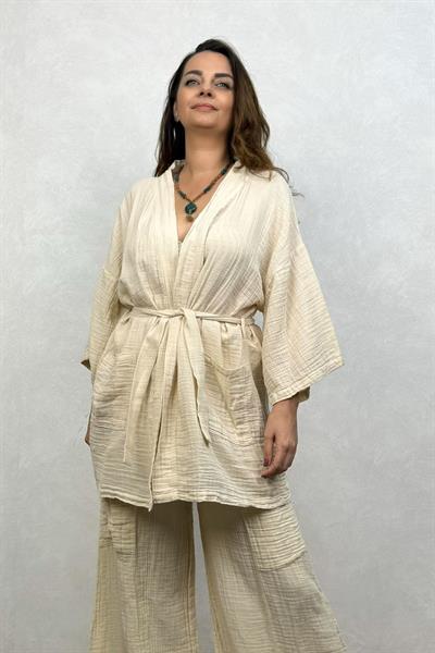 Ceres Müslin Kimono Beige- Bej
