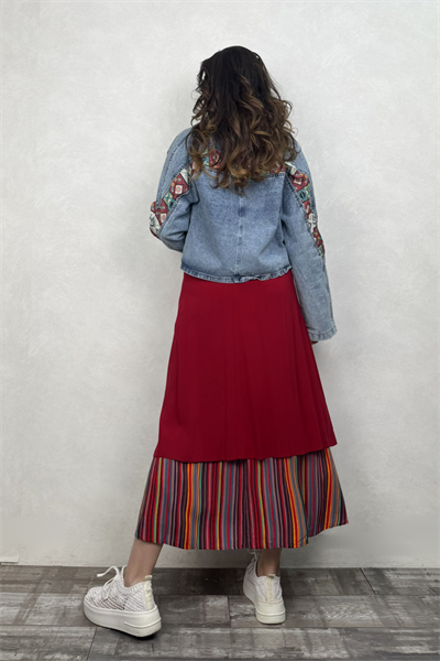 Çift Katlı Polly Gypsy Etek - Kırmızı