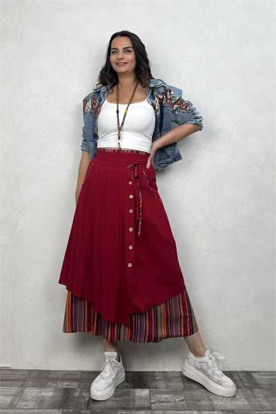 Çift Katlı Polly Gypsy Etek - Kırmızı
