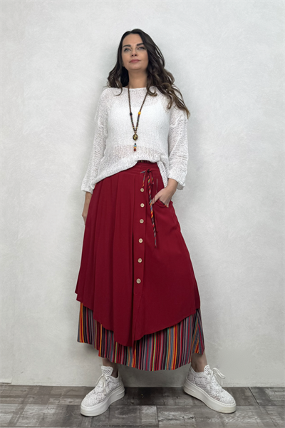 Çift Katlı Polly Gypsy Etek - Kırmızı