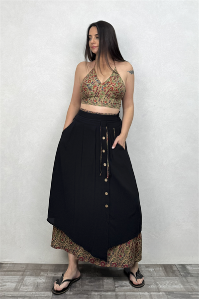 Çift Katlı Polly Gypsy Etek - Siyah Pera