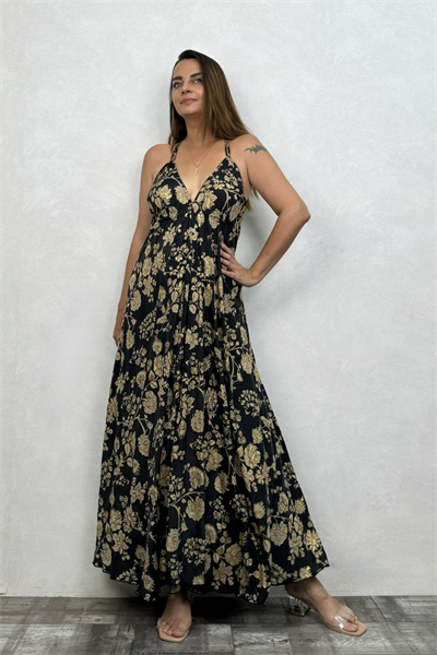 Dalia İpek Elbise -Siyah Gold