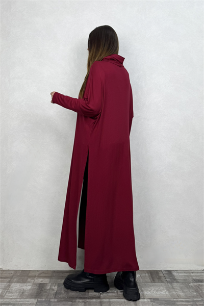 Degaje Yırtmaçlı Triko Tunik - Bordo