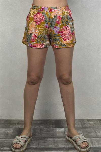 Desenli Bohem Mini Şort - Hardal