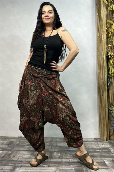 Drape Bel Dökümlü Şalvar- Kahve Şal