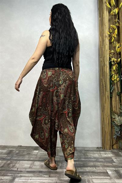 Drape Bel Dökümlü Şalvar- Kahve Şal