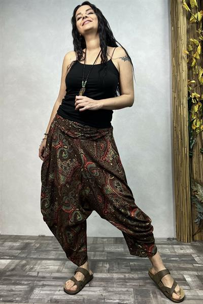 Drape Bel Dökümlü Şalvar- Kahve Şal