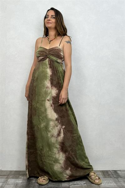 Düğüm Detaylı Batik Elbise - Haki