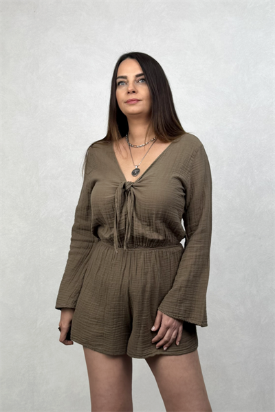 Echo Şortlu Tulum - Neutral Brown -Doğal Kahve
