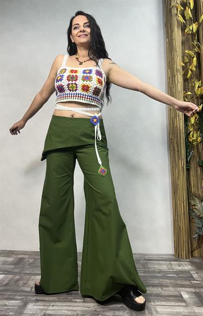 El Örgüsü Dolamalı Motifli Tasarım Crop Bluz - Beyaz
