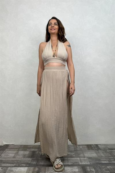 Eve Müslin Crop Stone-Taş Rengi