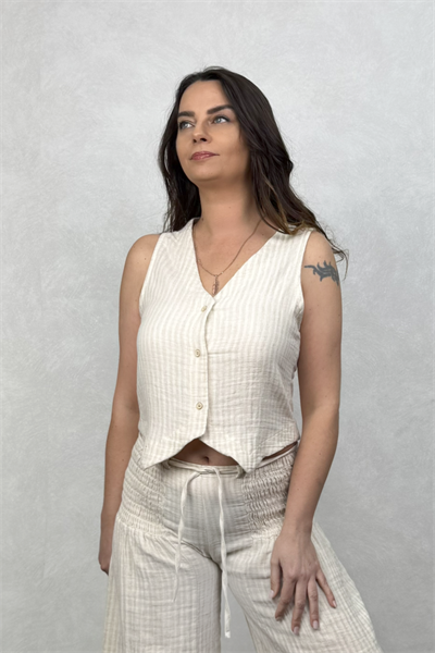 Febris Çizgili Yelek - Bej