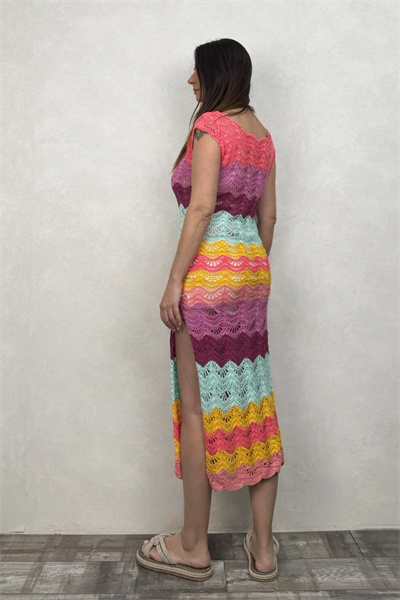 Fit Kalıp Hand Made Elbise - Çok Renkli