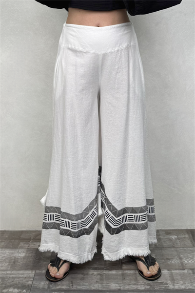Frig Ağaç Baskı Pantolon - Beyaz