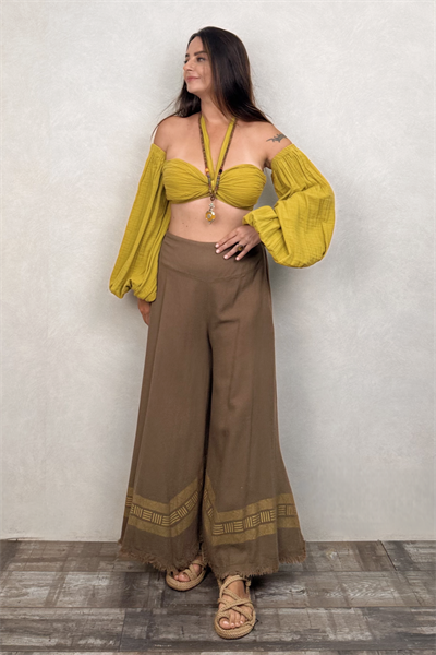 Frig Ağaç Baskı Pantolon Neutral Brown -Doğal Kahve