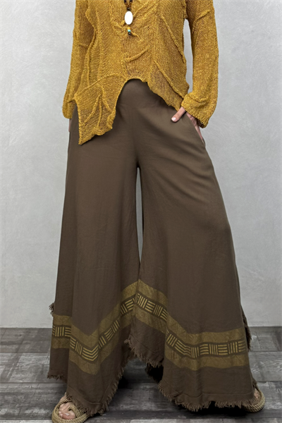 Frig Ağaç Baskı Pantolon Neutral Brown -Doğal Kahve