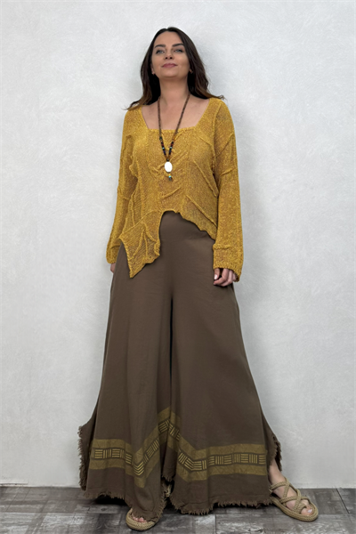 Frig Ağaç Baskı Pantolon Neutral Brown -Doğal Kahve