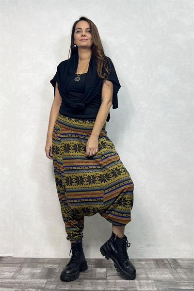 Gipe Bel Detaylı, Kışlık, Şalvar Pantolon - Sarı