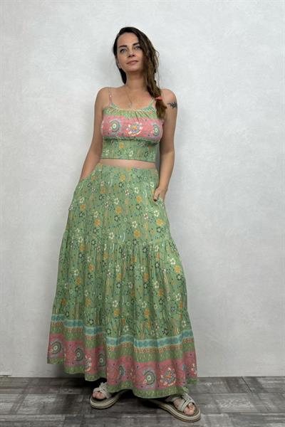 Gypsy Bohem Crop Bluz - Yeşil
