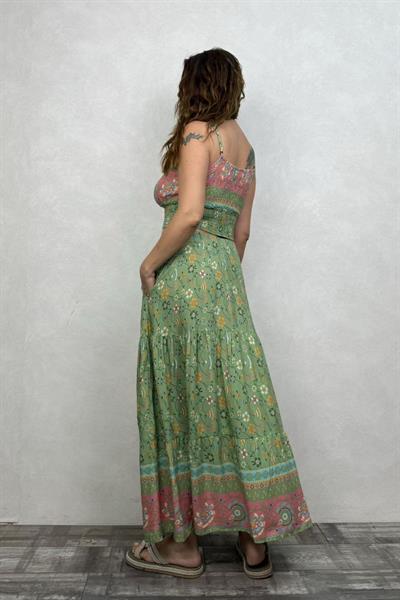 Gypsy Bohem Crop Bluz - Yeşil