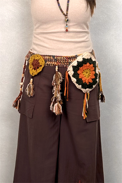 Hand Made Çantalı Örme Kemer - Hardal