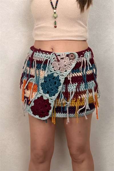 Hand Made Kışlık Mini Etek - Mavi
