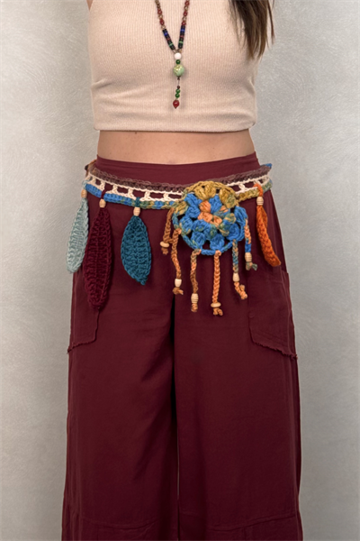 Hand Made Örme Çantalı Kemer - Çok Renkli