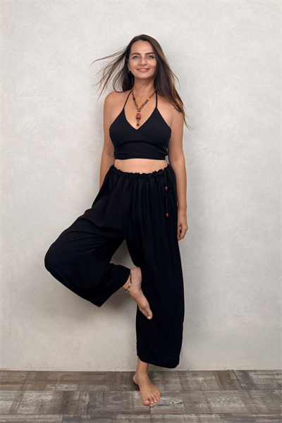 İp Ayarlı Yoga Pantolonu - Siyah