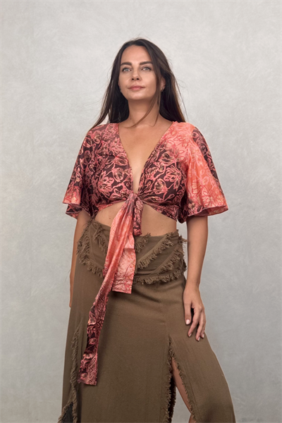 İpek Bolero Bluz - Orange Kahve
