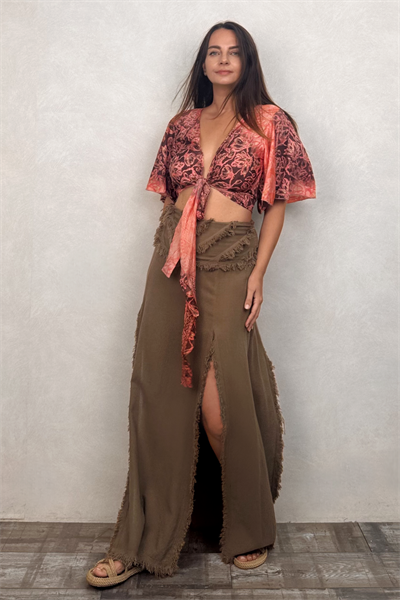 İpek Bolero Bluz - Orange Kahve