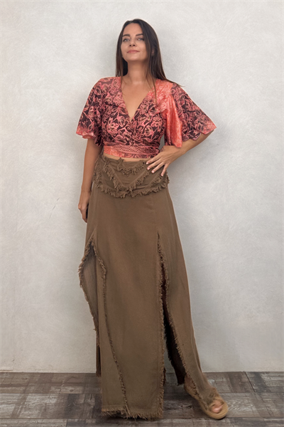 İpek Bolero Bluz - Orange Kahve
