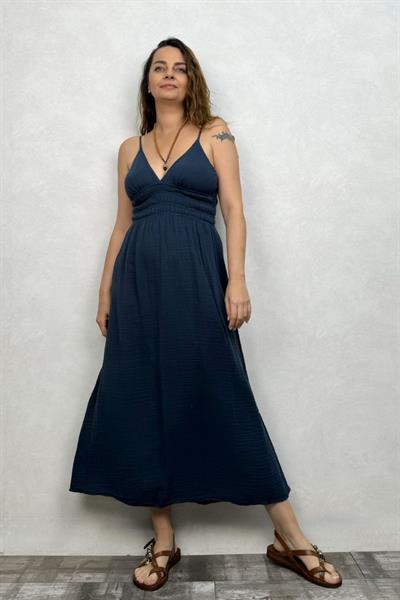Blanca Irıs İp Askılı Müslin Elbise - Midnight Navy Petrol