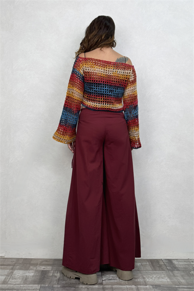 İspanyol Kol Batik Örgü Crop Bluz- Gökkuşağı