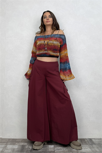 İspanyol Kol Batik Örgü Crop Bluz- Gökkuşağı