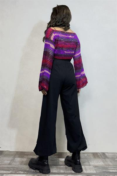 İspanyol Kol File Örgü Bolero- Mor Batik