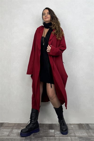 Kapşonlu Salaş Kaftan - Bordo