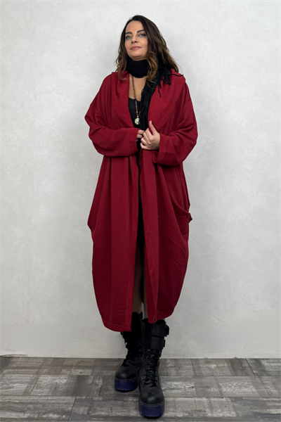 Kapşonlu Salaş Kaftan - Bordo