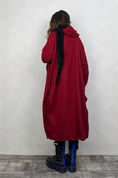 Kapşonlu Salaş Kaftan - Bordo