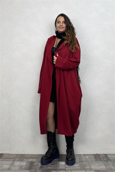 Kapşonlu Salaş Kaftan - Bordo