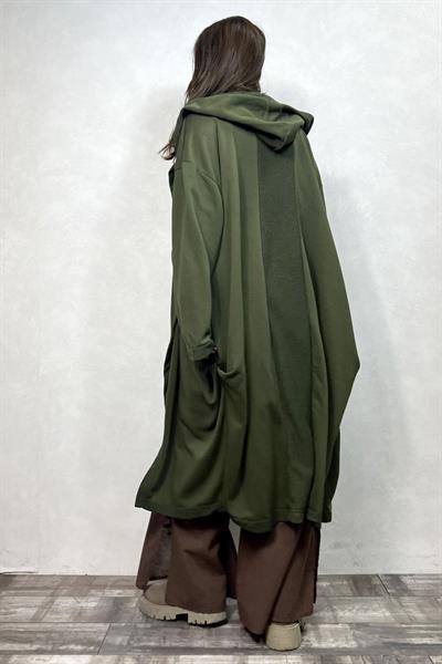 Kapşonlu Salaş Kaftan - Haki
