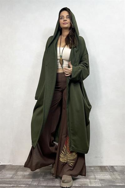 Kapşonlu Salaş Kaftan - Haki