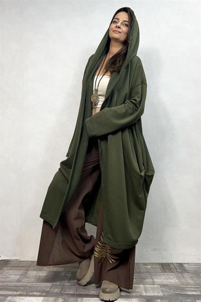 Kapşonlu Salaş Kaftan - Haki