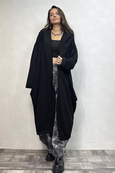 Kapşonlu Salaş Kaftan - Siyah