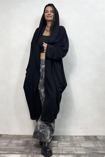 Kapşonlu Salaş Kaftan - Siyah