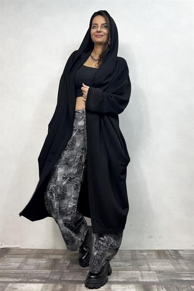 Kapşonlu Salaş Kaftan - Siyah